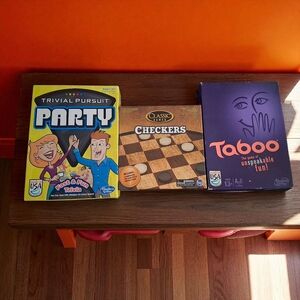 Hasbro Trivial Pursuit, Checkers, And Taboo Board Game Bundle! 3 Complete Sets!